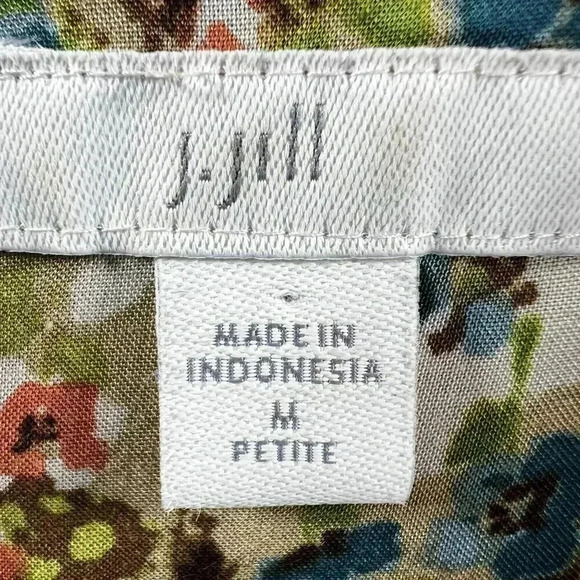 J Jill Women M Wheat Button Down Floral Blouse Fabric Buttons Bell Sleeve Career - Picture 13 of 16